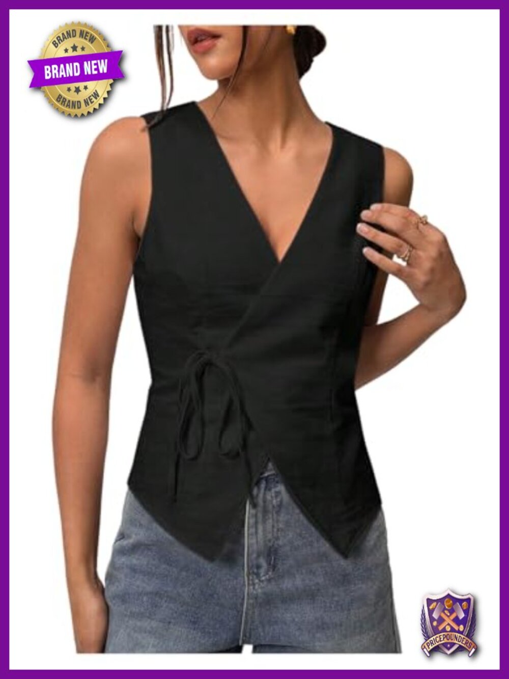 Women's Summer Linen Sleeveless Wrap V Neck Tank Top